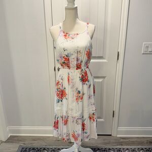 Indigo Rose Sun Dress Hi Low Floral Sleeveless Lace Women's Medium Cottage Core